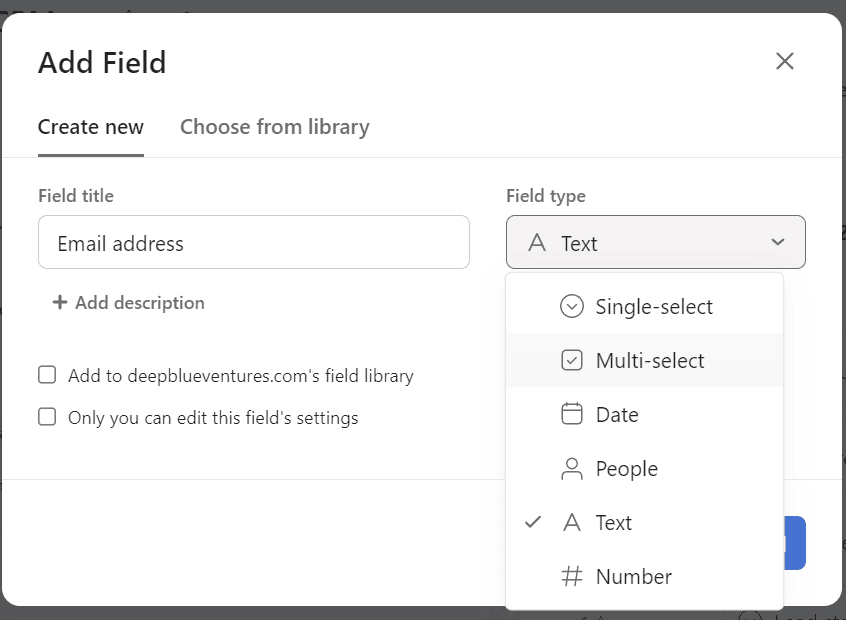 asana - add field option
