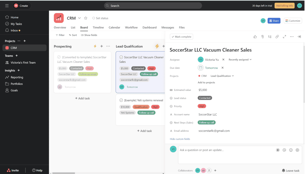 asana ticket overview