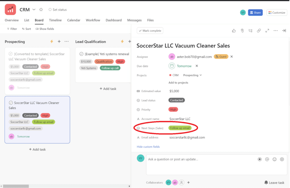 asana next steps ticket overview